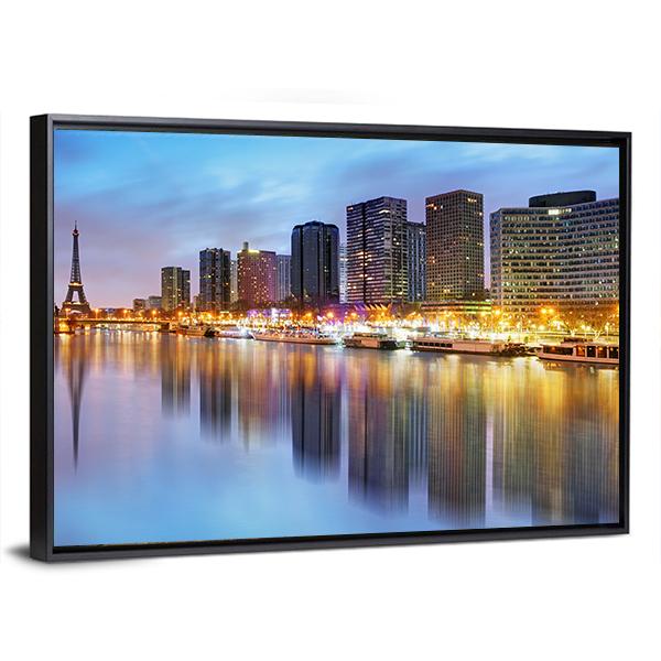 Paris Skyline With Eiffel Tower Canvas Wall Art-3 Horizontal-Gallery Wrap-25" x 16"-Tiaracle