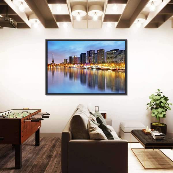 Paris Skyline With Eiffel Tower Canvas Wall Art-3 Horizontal-Gallery Wrap-25" x 16"-Tiaracle