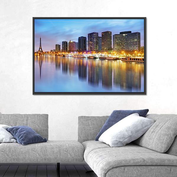 Paris Skyline With Eiffel Tower Canvas Wall Art-3 Horizontal-Gallery Wrap-25" x 16"-Tiaracle