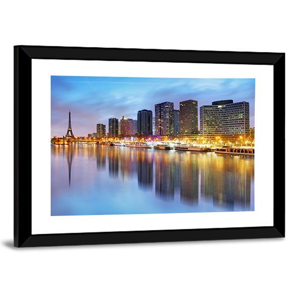 Paris Skyline With Eiffel Tower Canvas Wall Art-3 Horizontal-Gallery Wrap-25" x 16"-Tiaracle