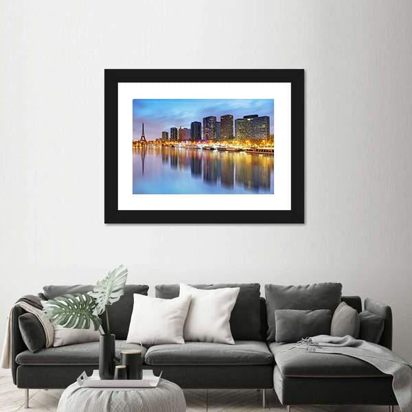 Paris Skyline With Eiffel Tower Canvas Wall Art-3 Horizontal-Gallery Wrap-25" x 16"-Tiaracle