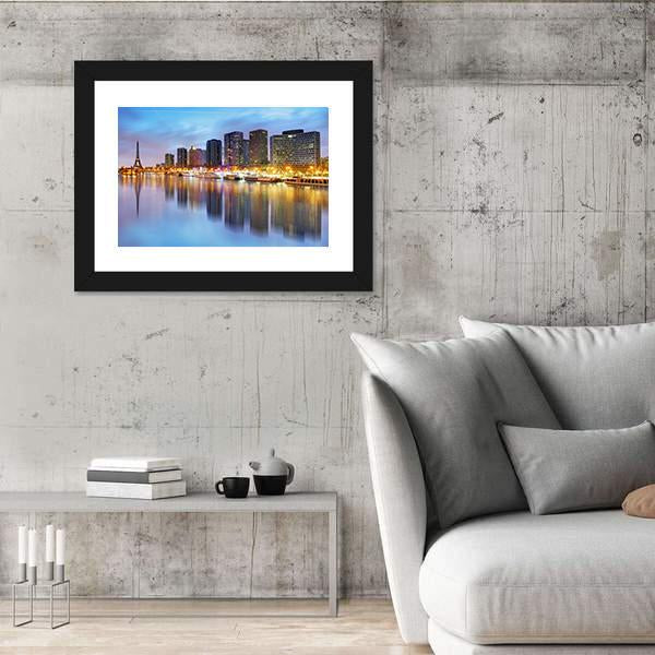 Paris Skyline With Eiffel Tower Canvas Wall Art-3 Horizontal-Gallery Wrap-25" x 16"-Tiaracle