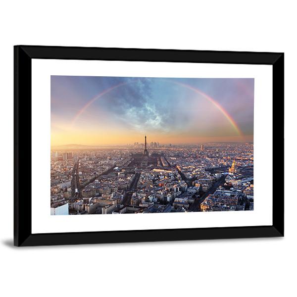 Paris With Rainbow - Skyline Canvas Wall Art-5 Horizontal-Gallery Wrap-22" x 12"-Tiaracle