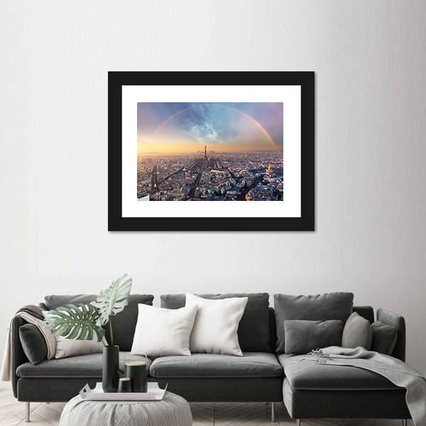 Paris With Rainbow - Skyline Canvas Wall Art-5 Horizontal-Gallery Wrap-22" x 12"-Tiaracle