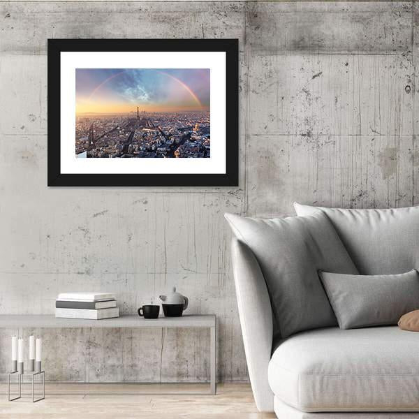 Paris With Rainbow - Skyline Canvas Wall Art-5 Horizontal-Gallery Wrap-22" x 12"-Tiaracle