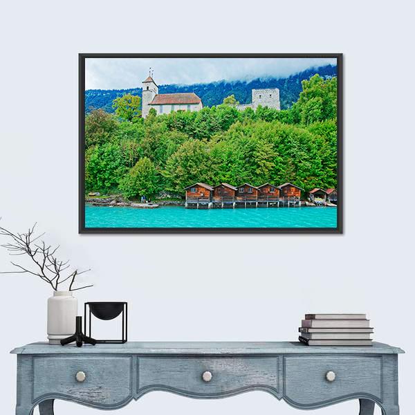 Parish Church At Lake Brienz Canvas Wall Art-1 Piece-Floating Frame-24" x 16"-Tiaracle