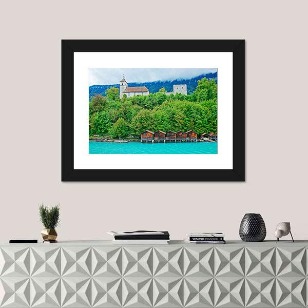 Parish Church At Lake Brienz Canvas Wall Art-1 Piece-Framed Print-20" x 16"-Tiaracle
