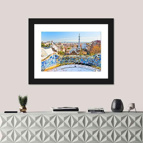 Park Guell In Barcelona In Spain Canvas Wall Art-1 Piece-Framed Print-20" x 16"-Tiaracle