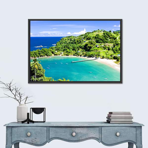 Parlatuvier Bay In Tobago Canvas Wall Art-1 Piece-Floating Frame-24" x 16"-Tiaracle