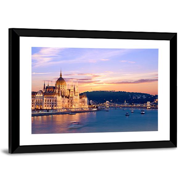 Parliament &amp; Danube River Canvas Wall Art-5 Horizontal-Gallery Wrap-22" x 12"-Tiaracle