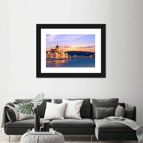 Parliament &amp; Danube River Canvas Wall Art-5 Horizontal-Gallery Wrap-22" x 12"-Tiaracle