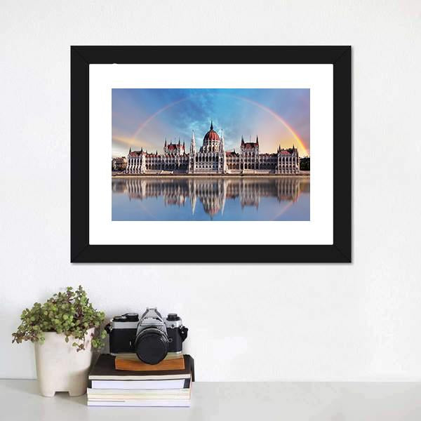 Parliament In Danube Canvas Wall Art-1 Piece-Framed Print-30" x 20"-Tiaracle
