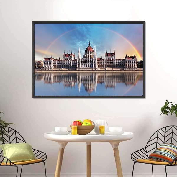 Parliament In Danube Canvas Wall Art-5 Horizontal-Gallery Wrap-22" x 12"-Tiaracle