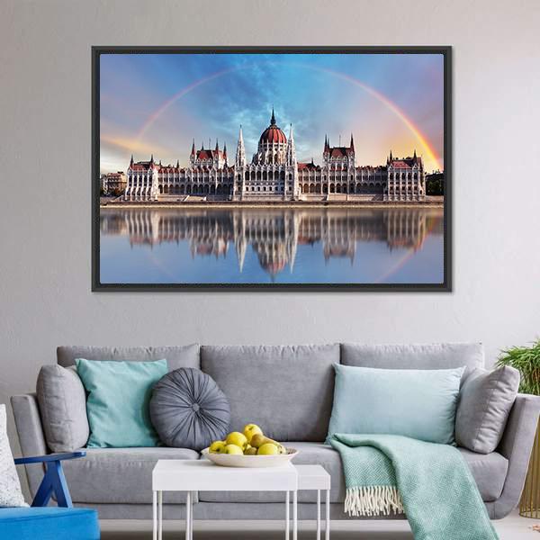 Parliament In Danube Canvas Wall Art-5 Horizontal-Gallery Wrap-22" x 12"-Tiaracle