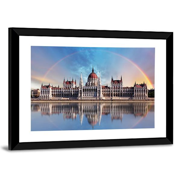 Parliament In Danube Canvas Wall Art-5 Horizontal-Gallery Wrap-22" x 12"-Tiaracle