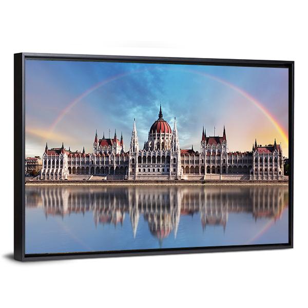 Parliament In Danube Canvas Wall Art-5 Horizontal-Gallery Wrap-22" x 12"-Tiaracle