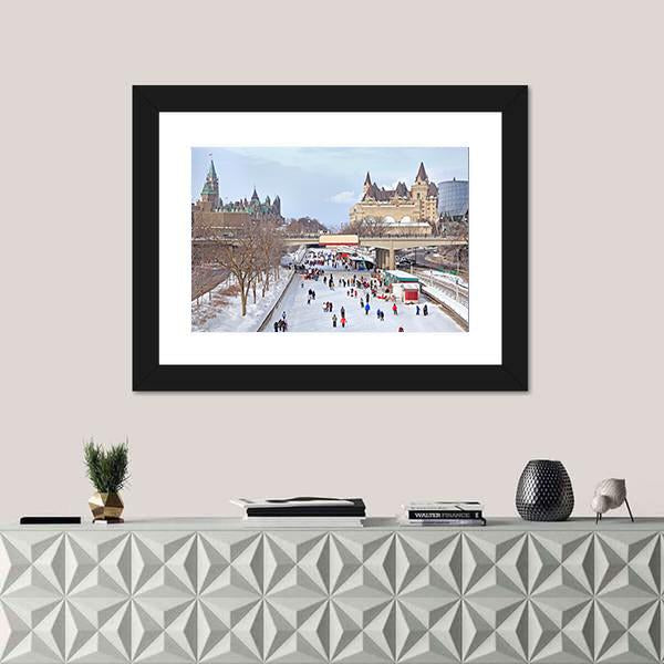 Parliament Of Canada In Winter Canvas Wall Art-1 Piece-Framed Print-20" x 16"-Tiaracle