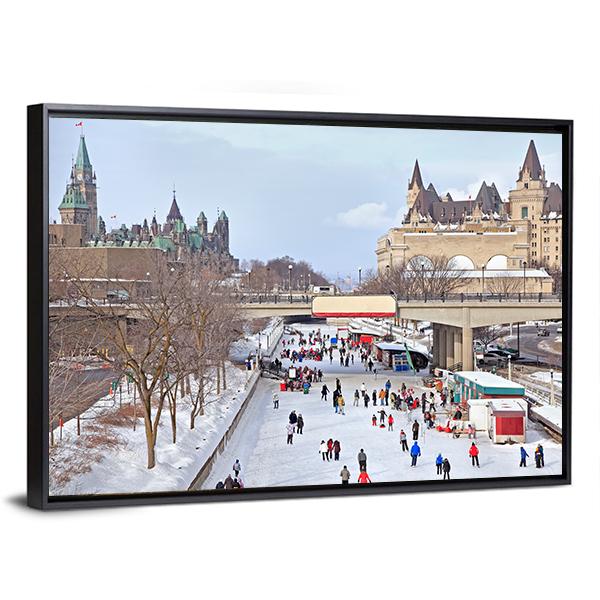 Parliament Of Canada In Winter Canvas Wall Art-3 Horizontal-Gallery Wrap-25" x 16"-Tiaracle