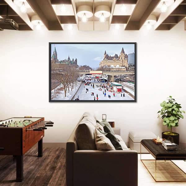 Parliament Of Canada In Winter Canvas Wall Art-3 Horizontal-Gallery Wrap-25" x 16"-Tiaracle