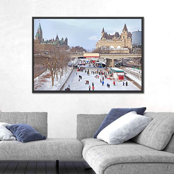 Parliament Of Canada In Winter Canvas Wall Art-3 Horizontal-Gallery Wrap-25" x 16"-Tiaracle