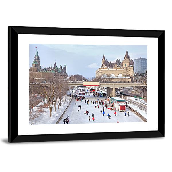 Parliament Of Canada In Winter Canvas Wall Art-3 Horizontal-Gallery Wrap-25" x 16"-Tiaracle