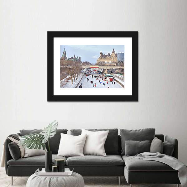 Parliament Of Canada In Winter Canvas Wall Art-3 Horizontal-Gallery Wrap-25" x 16"-Tiaracle