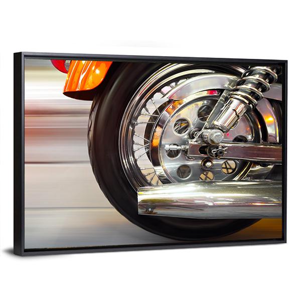 Part Of A Luxury Motorcycle With Blurry Asphalt Road Canvas Wall Art-3 Horizontal-Gallery Wrap-25" x 16"-Tiaracle