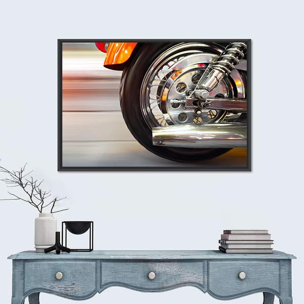 Part Of A Luxury Motorcycle With Blurry Asphalt Road Canvas Wall Art-3 Horizontal-Gallery Wrap-25" x 16"-Tiaracle
