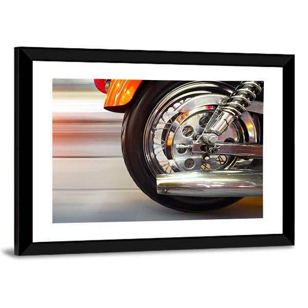 Part Of A Luxury Motorcycle With Blurry Asphalt Road Canvas Wall Art-3 Horizontal-Gallery Wrap-25" x 16"-Tiaracle