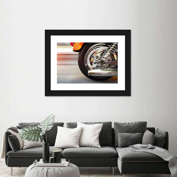 Part Of A Luxury Motorcycle With Blurry Asphalt Road Canvas Wall Art-3 Horizontal-Gallery Wrap-25" x 16"-Tiaracle