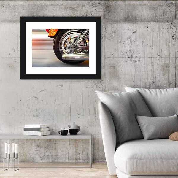 Part Of A Luxury Motorcycle With Blurry Asphalt Road Canvas Wall Art-3 Horizontal-Gallery Wrap-25" x 16"-Tiaracle