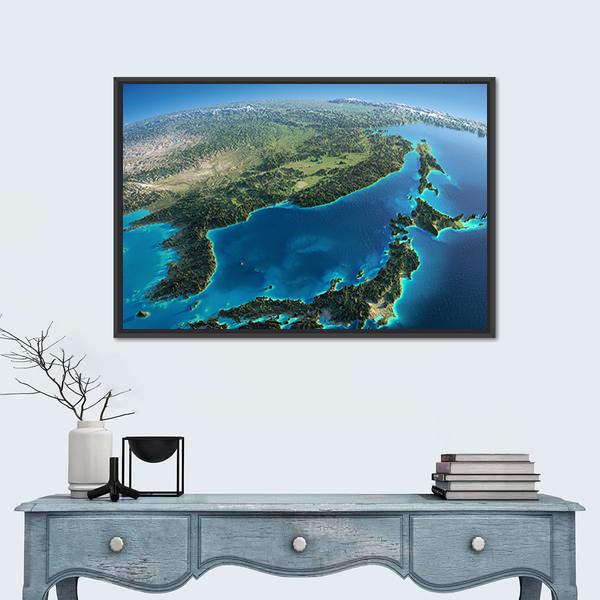 Part Of Asia And The Japanese Sea Canvas Wall Art-1 Piece-Floating Frame-24" x 16"-Tiaracle