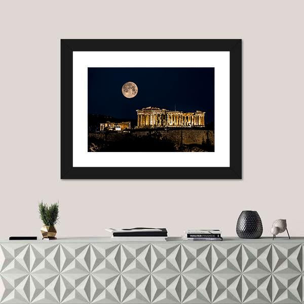 Parthenon Of Athens At Night In Greece Canvas Wall Art-1 Piece-Framed Print-42" x 14"-Tiaracle