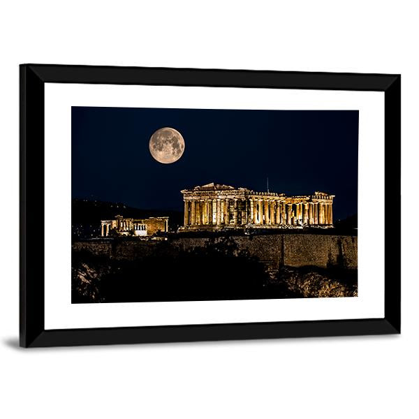 Parthenon Of Athens At Night In Greece Canvas Wall Art-3 Horizontal-Gallery Wrap-25" x 16"-Tiaracle