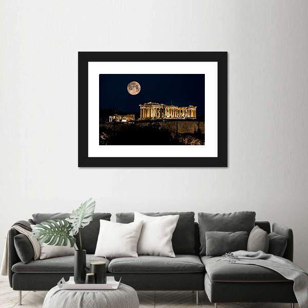 Parthenon Of Athens At Night In Greece Canvas Wall Art-5 Horizontal-Gallery Wrap-52" x 30"-Tiaracle