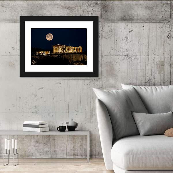Parthenon Of Athens At Night In Greece Canvas Wall Art-5 Horizontal-Gallery Wrap-52" x 30"-Tiaracle