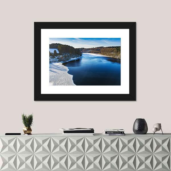 Partially Frozen Lingese Dam In Winter Canvas Wall Art-1 Piece-Framed Print-20" x 16"-Tiaracle