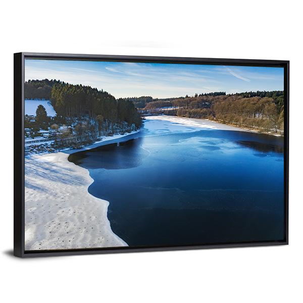 Partially Frozen Lingese Dam In Winter Canvas Wall Art-3 Horizontal-Gallery Wrap-25" x 16"-Tiaracle