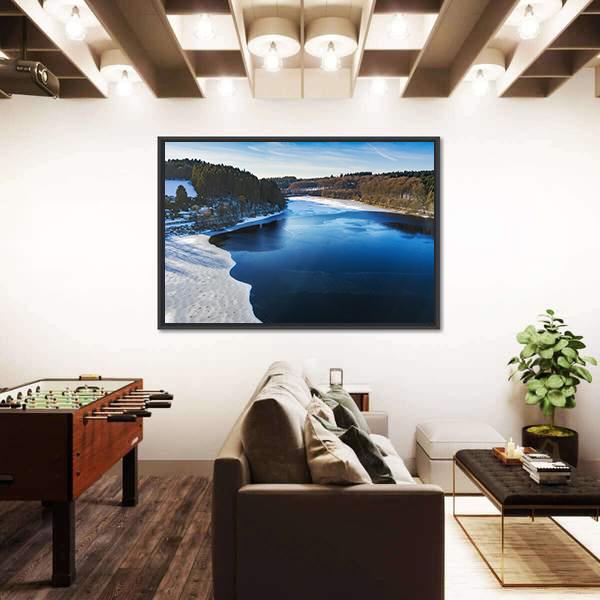 Partially Frozen Lingese Dam In Winter Canvas Wall Art-3 Horizontal-Gallery Wrap-25" x 16"-Tiaracle