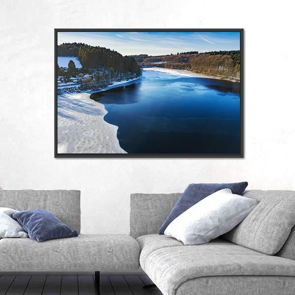 Partially Frozen Lingese Dam In Winter Canvas Wall Art-3 Horizontal-Gallery Wrap-25" x 16"-Tiaracle