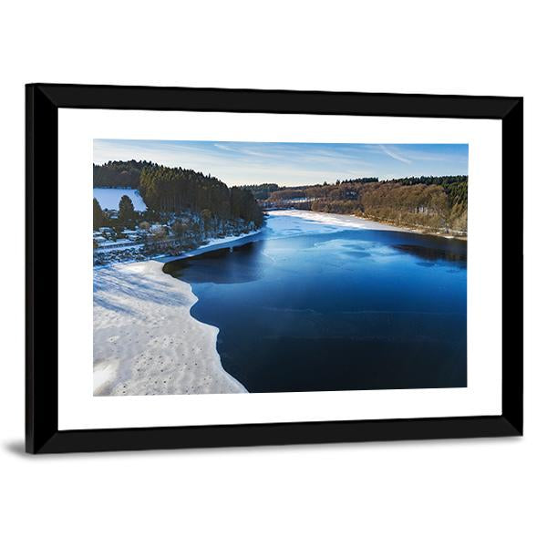Partially Frozen Lingese Dam In Winter Canvas Wall Art-3 Horizontal-Gallery Wrap-25" x 16"-Tiaracle