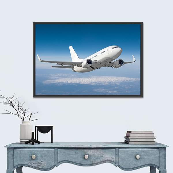 Passenger Airplane Flying Canvas Wall Art-1 Piece-Floating Frame-24" x 16"-Tiaracle