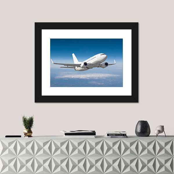 Passenger Airplane Flying Canvas Wall Art-1 Piece-Framed Print-20" x 16"-Tiaracle