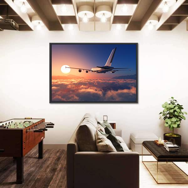 Passenger Plane Above The Clouds Canvas Wall Art-5 Horizontal-Gallery Wrap-22" x 12"-Tiaracle