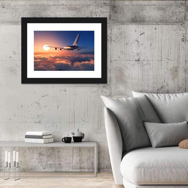 Passenger Plane Above The Clouds Canvas Wall Art-5 Horizontal-Gallery Wrap-22" x 12"-Tiaracle