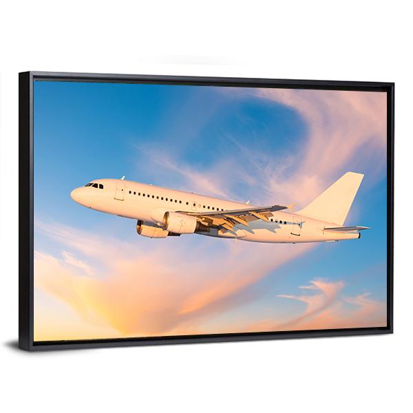 Passenger Plane Flies In Sky Canvas Wall Art-3 Horizontal-Gallery Wrap-25" x 16"-Tiaracle