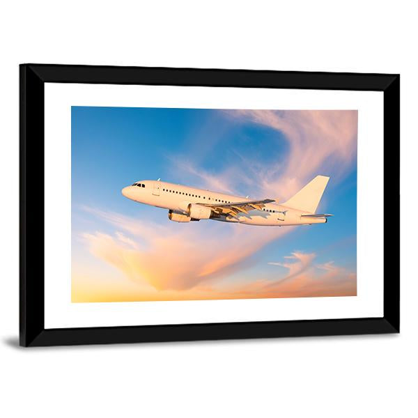 Passenger Plane Flies In Sky Canvas Wall Art-3 Horizontal-Gallery Wrap-25" x 16"-Tiaracle