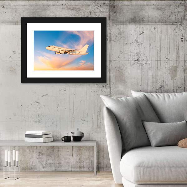 Passenger Plane Flies In Sky Canvas Wall Art-3 Horizontal-Gallery Wrap-25" x 16"-Tiaracle