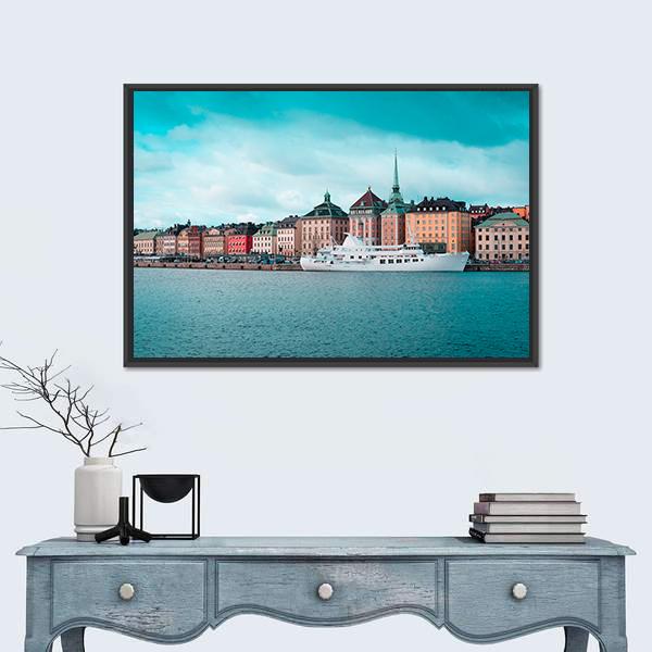 Passenger Ship In Stockholm Harbour Canvas Wall Art-1 Piece-Floating Frame-24" x 16"-Tiaracle