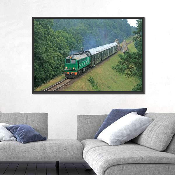 Passenger Train Passing Through Polish Countryside Canvas Wall Art-5 Horizontal-Gallery Wrap-22" x 12"-Tiaracle